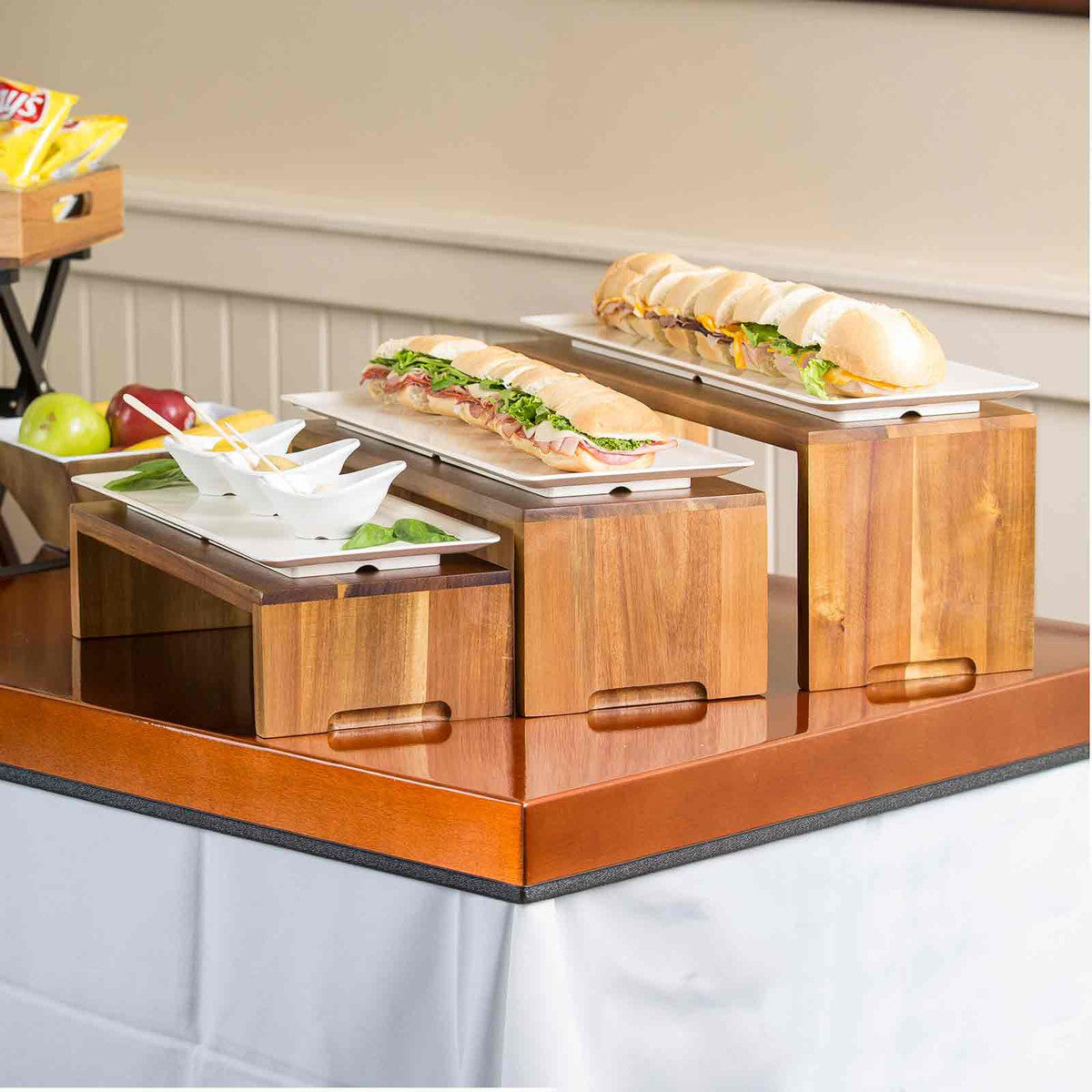 TableCraft Cascade Risers 3 Piece Nesting Display Risers, Acacia - RACA300