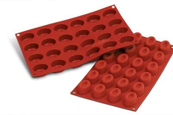 Silikomart Oval Savarin Mold, 24 Wells, 0.5 oz, Red Silicone - SF083