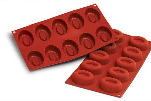 Silikomart Oval Savarin Mold, 10 Wells, 2 oz, Red Silicone - SF084