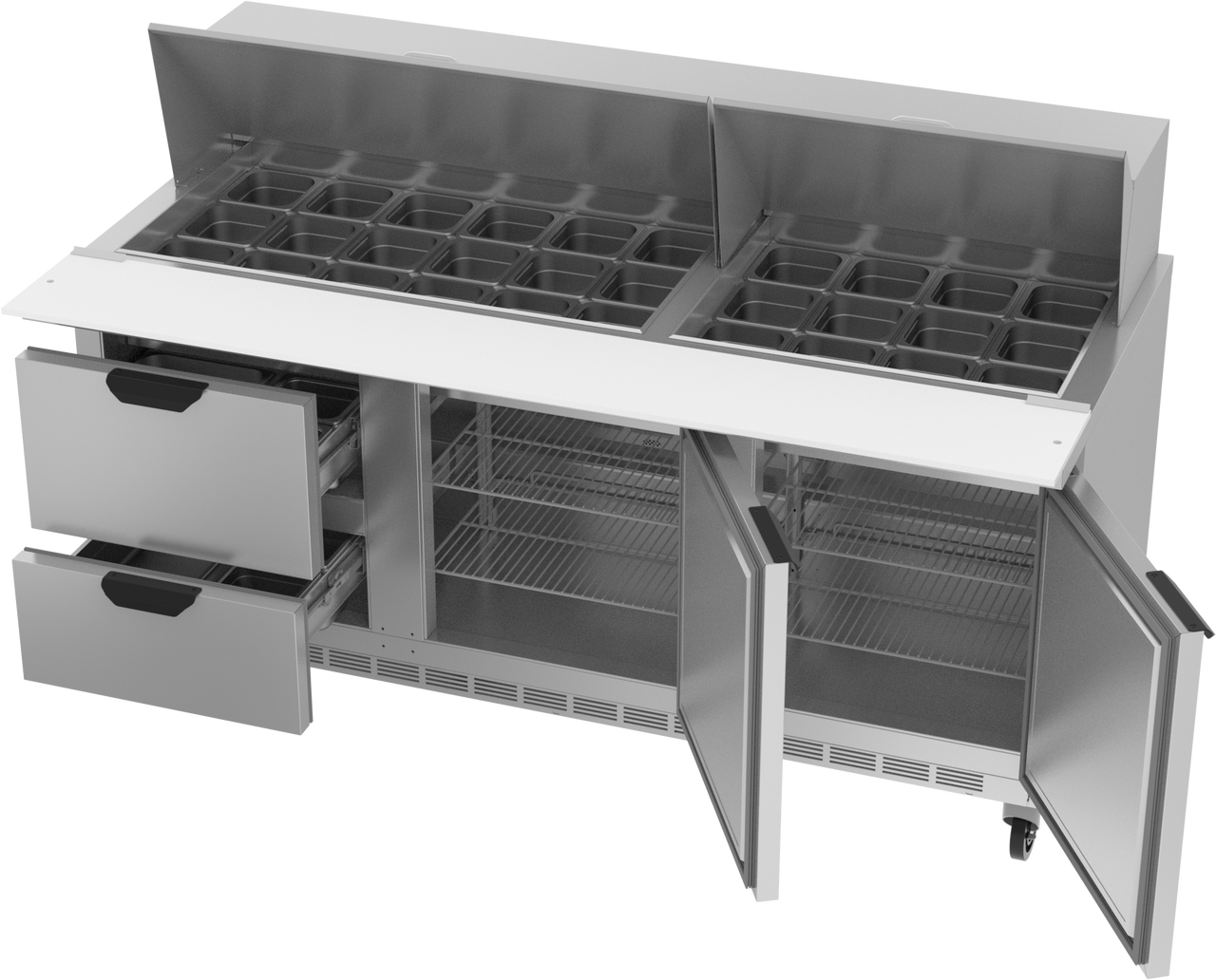 Beverage-Air SPED72HC-30M-2 Two Drawer Two Door Mega Top Sandwich Prep Table, 72" - SPED72HC-30M-2
