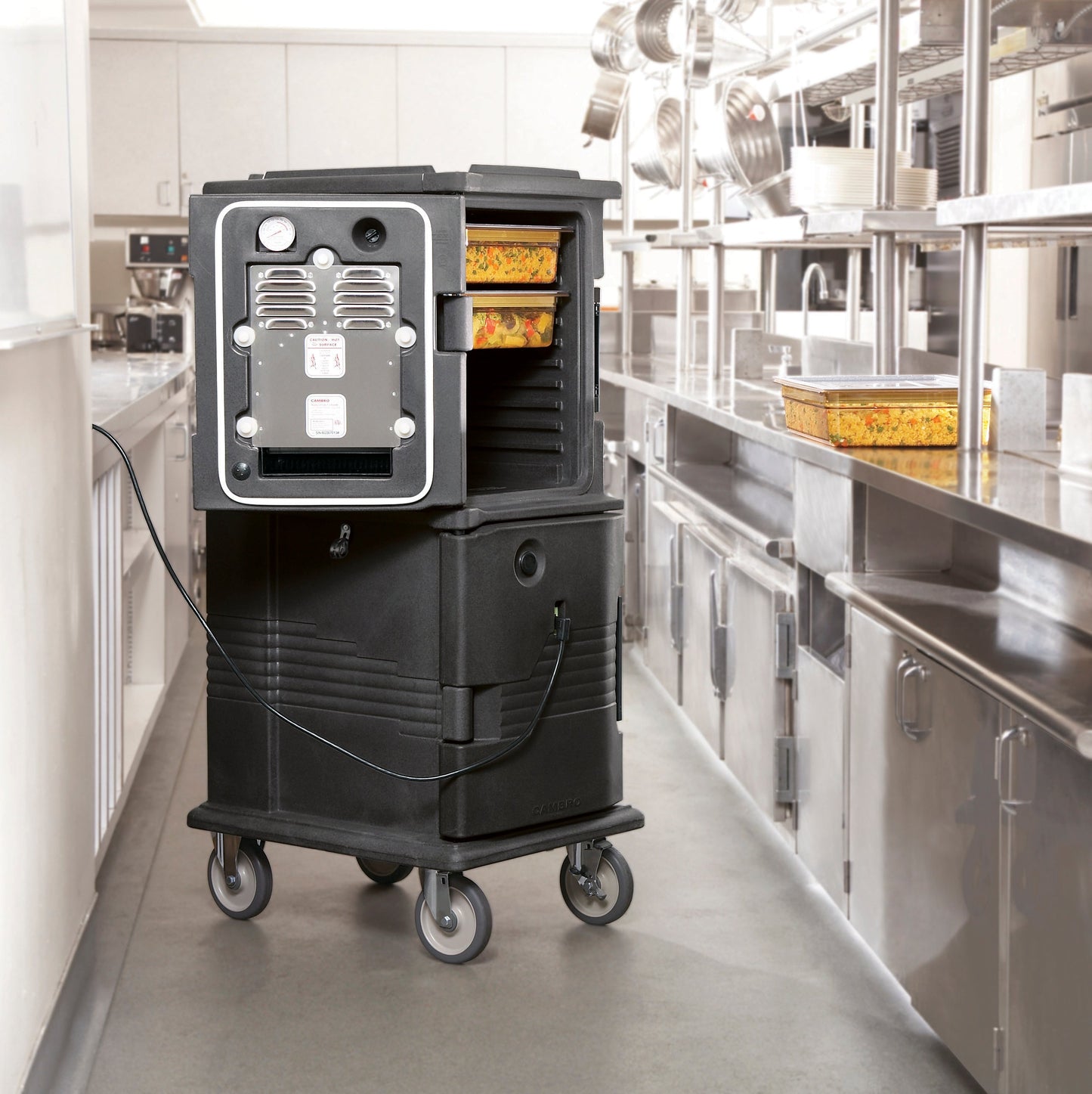 Cambro | Chariot chauffant Camcart H-Series pour bac gastronome à 2 compartiments, noir, 110 V