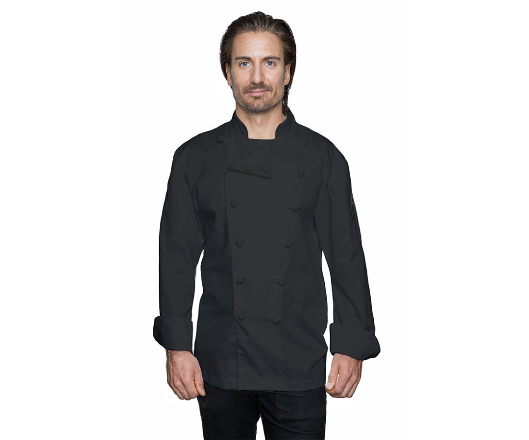 Blackwood European Style Chef Jacket, Long Sleeve, 2XLarge, Poly Cotton Twill, Black, FINAL SALE - CJ05 BLK 2XL