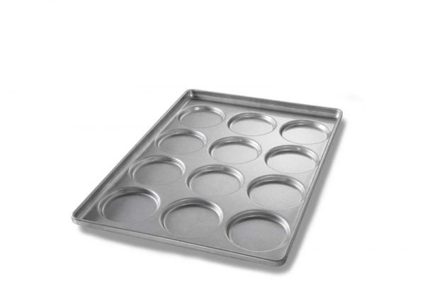 Chicago Metallic Hamburger Bun Pan, 12 x 5" Diameter Moulds, Glazed Aluminized Steel - 41005
