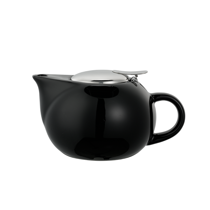 Service Ideas Tea Pot, Ball-Shaped, 16 oz, Ceramic, Black - TPC16BL