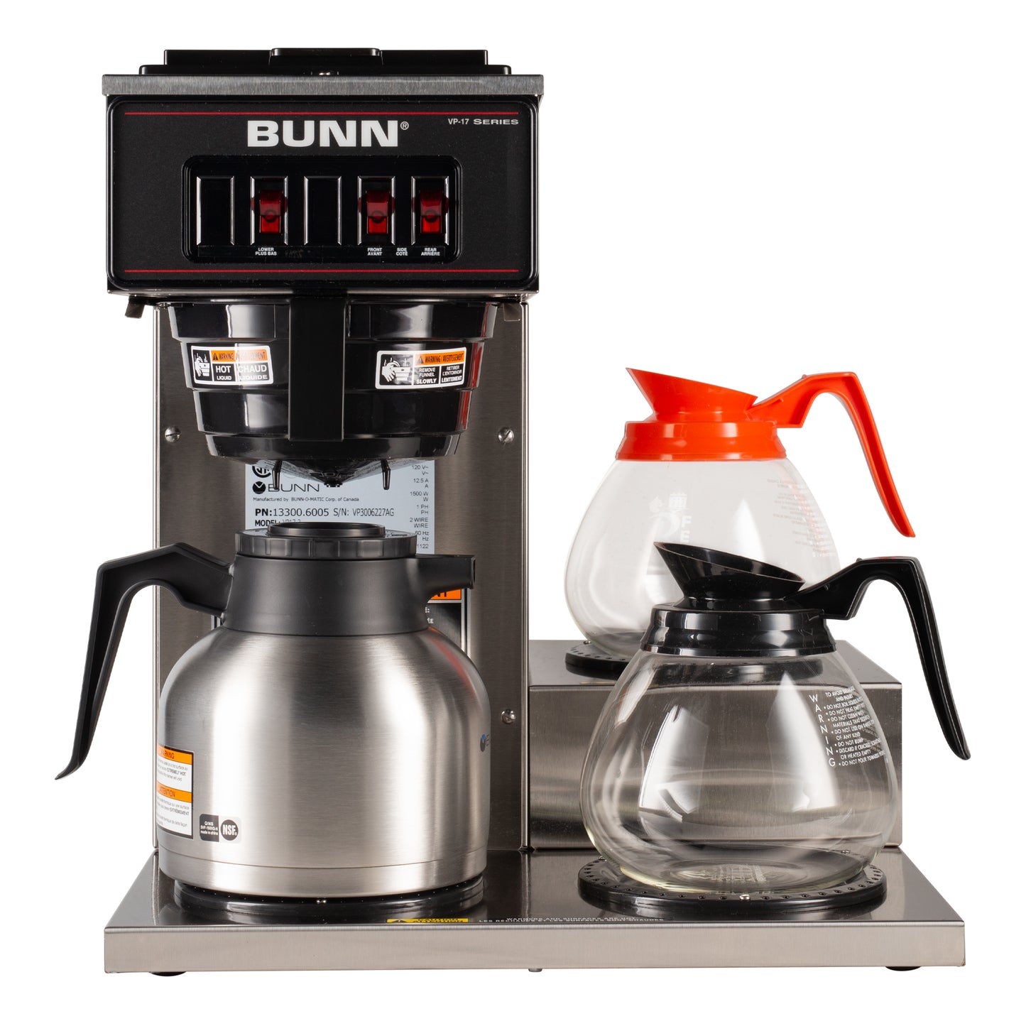 BUNN | VP17-3 Low Profile Coffee Brewer w 3 Lower Warmers, 12 Cup, Stainless Steel