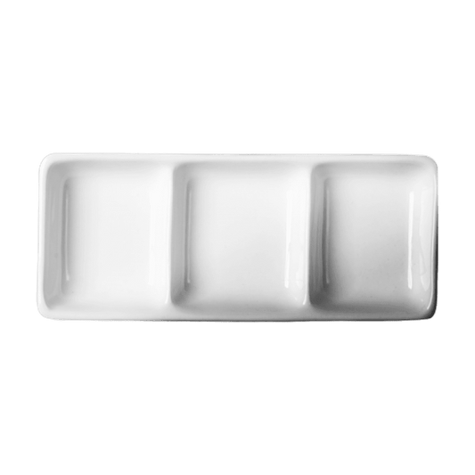 Cameo Square 3-Divided Rectangular Dish, 7 1/2" x 3 1/4" (48-pack) - 710-027