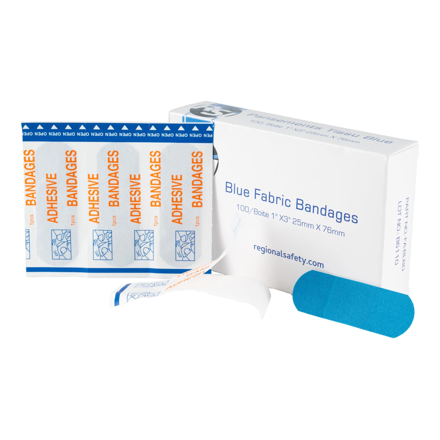 Regional Safety | Bandages, 1" x 3", Blue (100-pack)