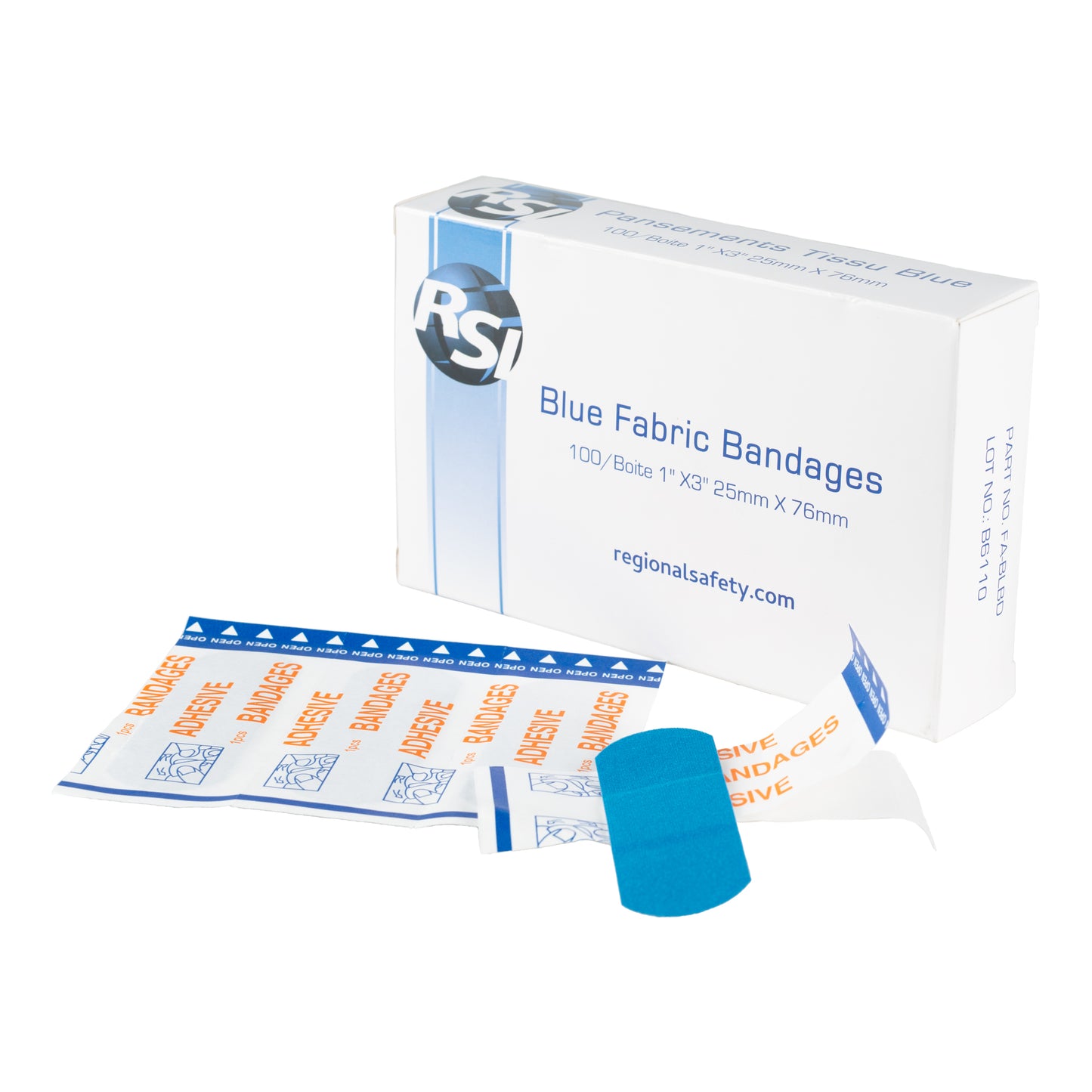 Regional Safety | Bandages, 1" x 3", Blue (100-pack)