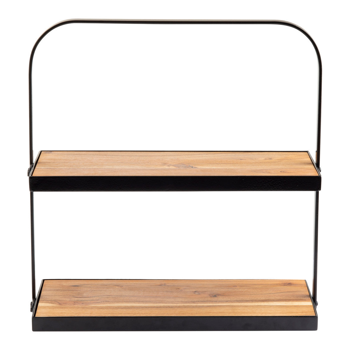 TableCraft | Rectangular 2 Tier Display Stand, Black Metal/Acacia Wood