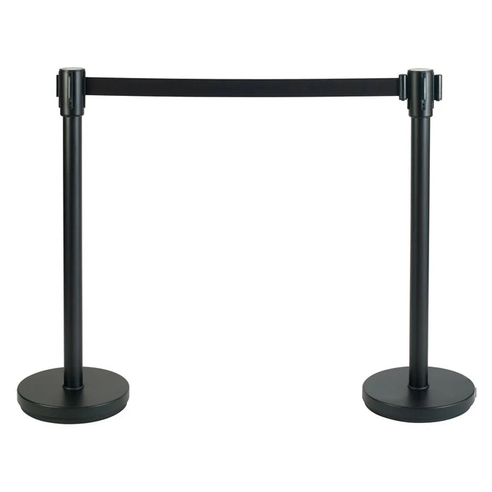 Winco Stanchion Post with Retractable 6.5ft Belt, Black, 34"