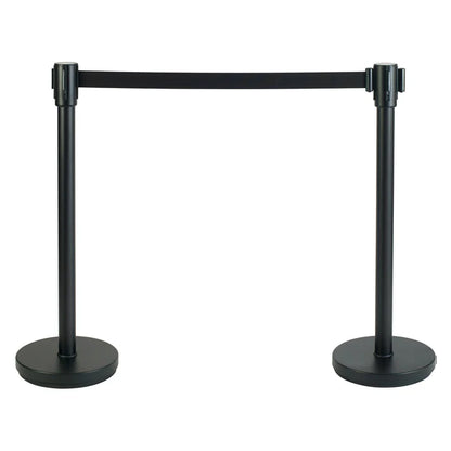 Winco Stanchion Post with Retractable 6.5ft Belt, Black, 34"