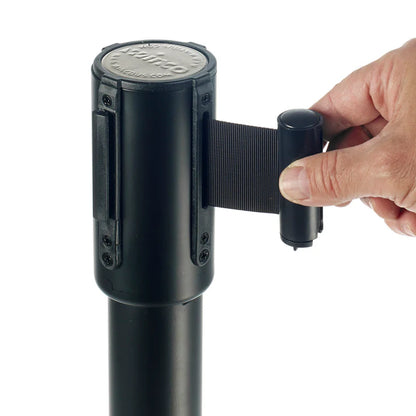 Winco Stanchion Post with Retractable 6.5ft Belt, Black, 34"