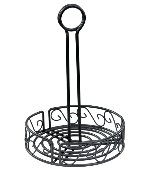 Support à condiments rond en fil de fer Winco, 6,5" x 9", noir - WBKH-6R