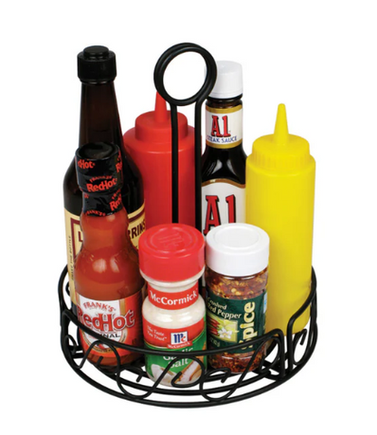 Support à condiments rond en fil de fer Winco, 6,5" x 9", noir - WBKH-6R