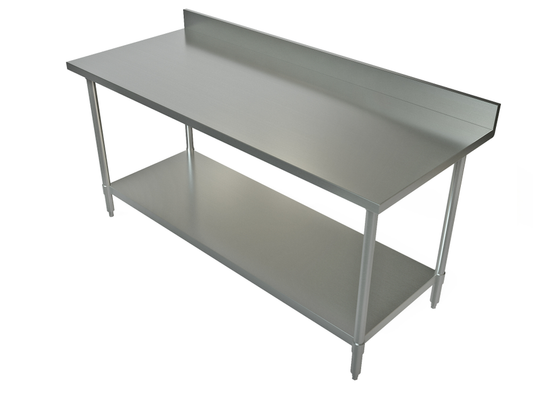 Tarrison | Work Table with Backsplash and Bottom Shelf, 24" x 60", Stainless Steel