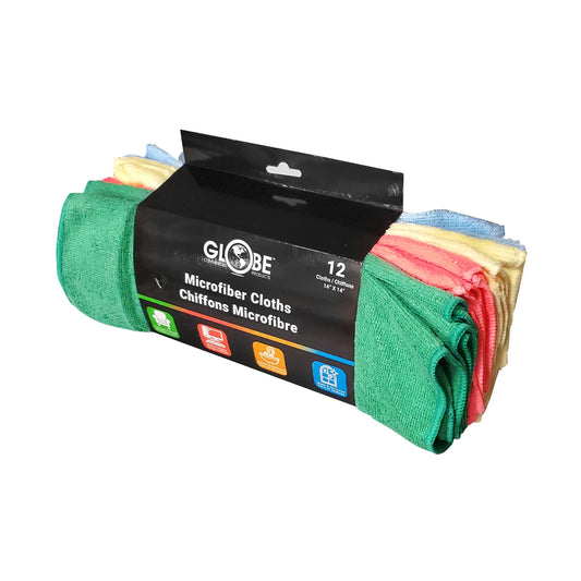 Globe Commercial Microfibre Cloths, 14" x 14", Assorted (12-pack) - 3199