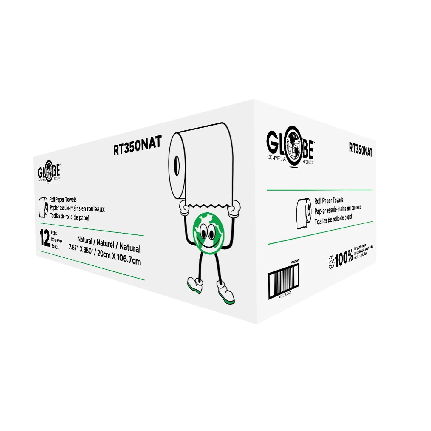 Rouleaux d'essuie-tout professionnels Globe, Kraft (paquet de 12) - RT350NAT