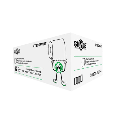 Rouleaux d'essuie-tout professionnels Globe, blancs (paquet de 12) - RT350WHT