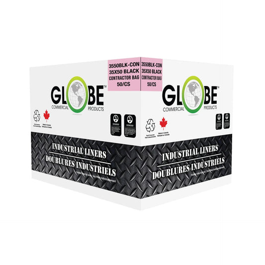 Globe Contractor Trash Can Liner, 35" x 50", Black (50-pack) - 3550BLK-CON