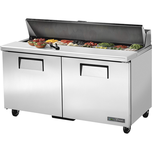 True | Double Door Sandwich/Salad Food Prep Table Refrigerator, 16 Pan, 60", 115/60/1