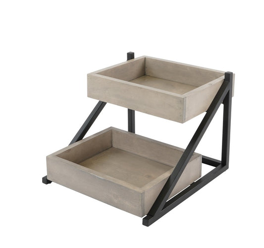 Cal-Mil | Aspen 2 Tier Merchandiser, Black Frame with Grey Washed Pine