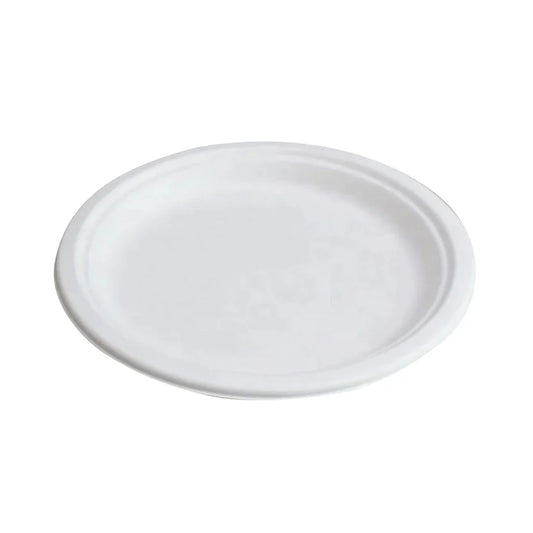 Globe | Assiettes compostables, blanches, en canne à sucre, 9 po (paquet de 500)