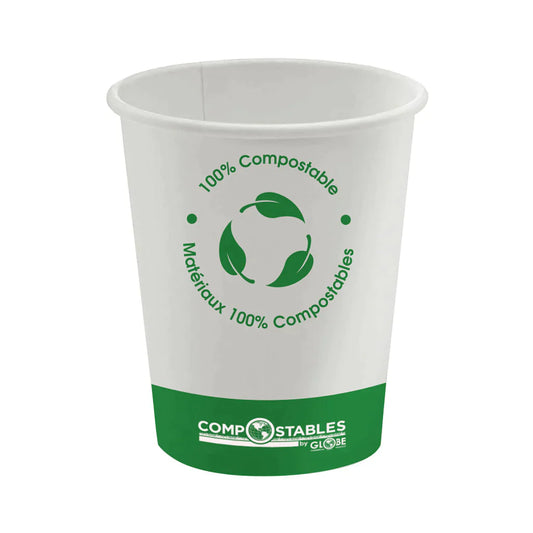 Globe | Compostable Hot/Cold Paper Cups, Single Wall, White, 8 oz (1000-pack)