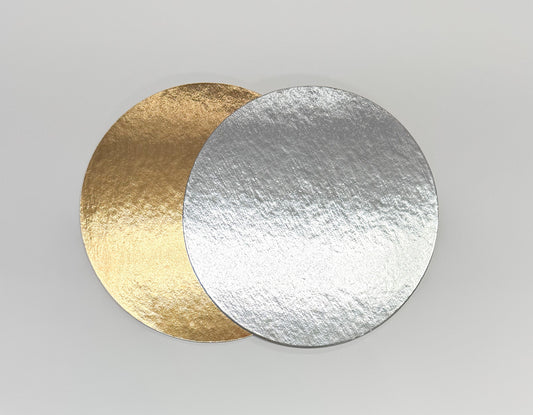 Enjay two-sided gold/silver round cake board