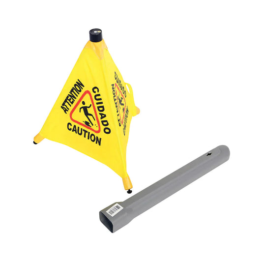 Globe | Pop-Up Safety Cone with Storage Tube, Trilingual, Yellow