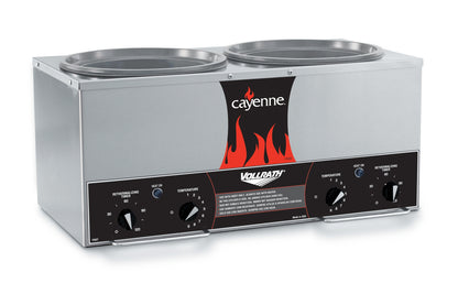 Vollrath Cayenne Round Heat 'N Serve Countertop Twin Well 7 qt Rethermalizer, 120V - 72028