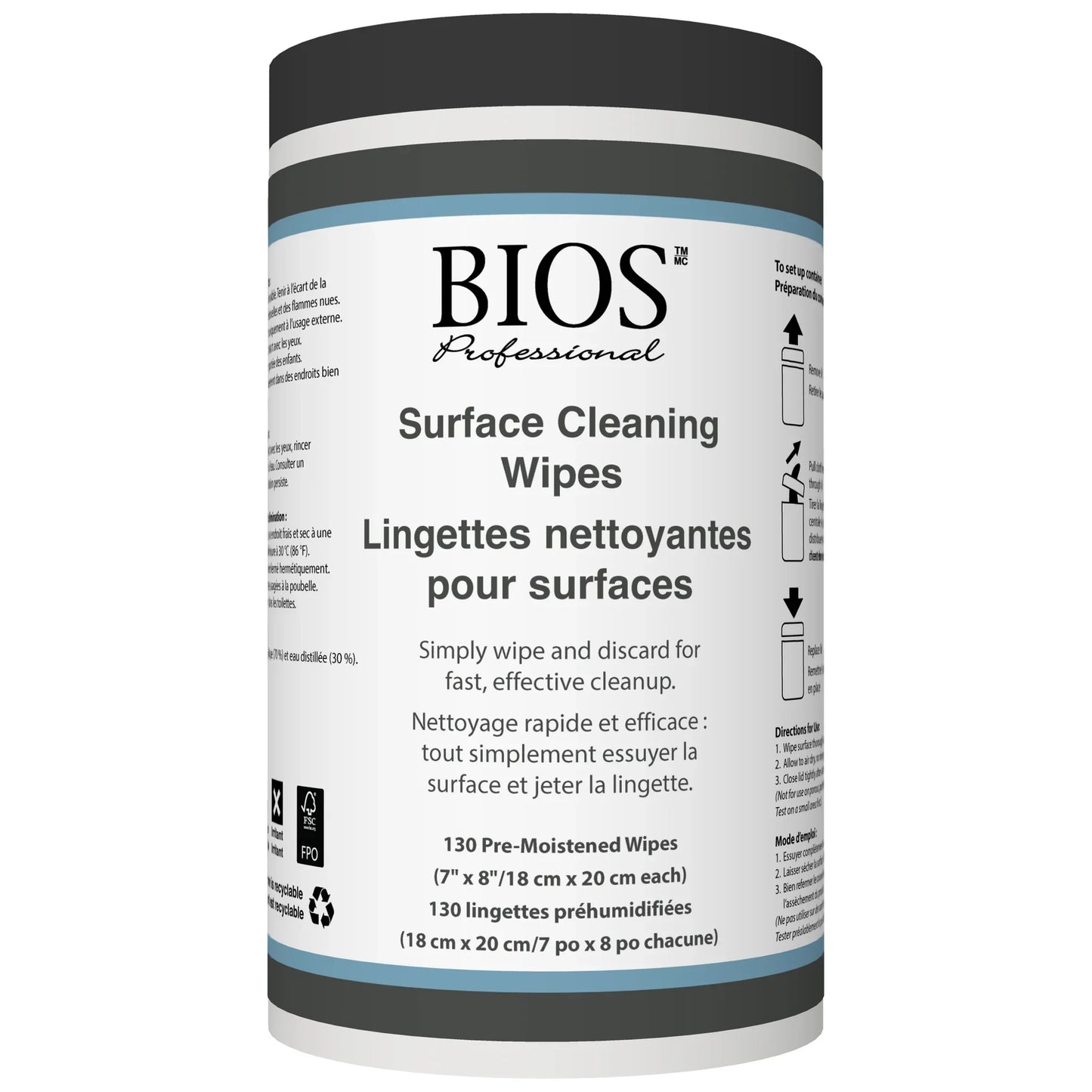 BIOS Professional Surface Cleaning Wipes, 7" x 8" (130-pack) - 381SC