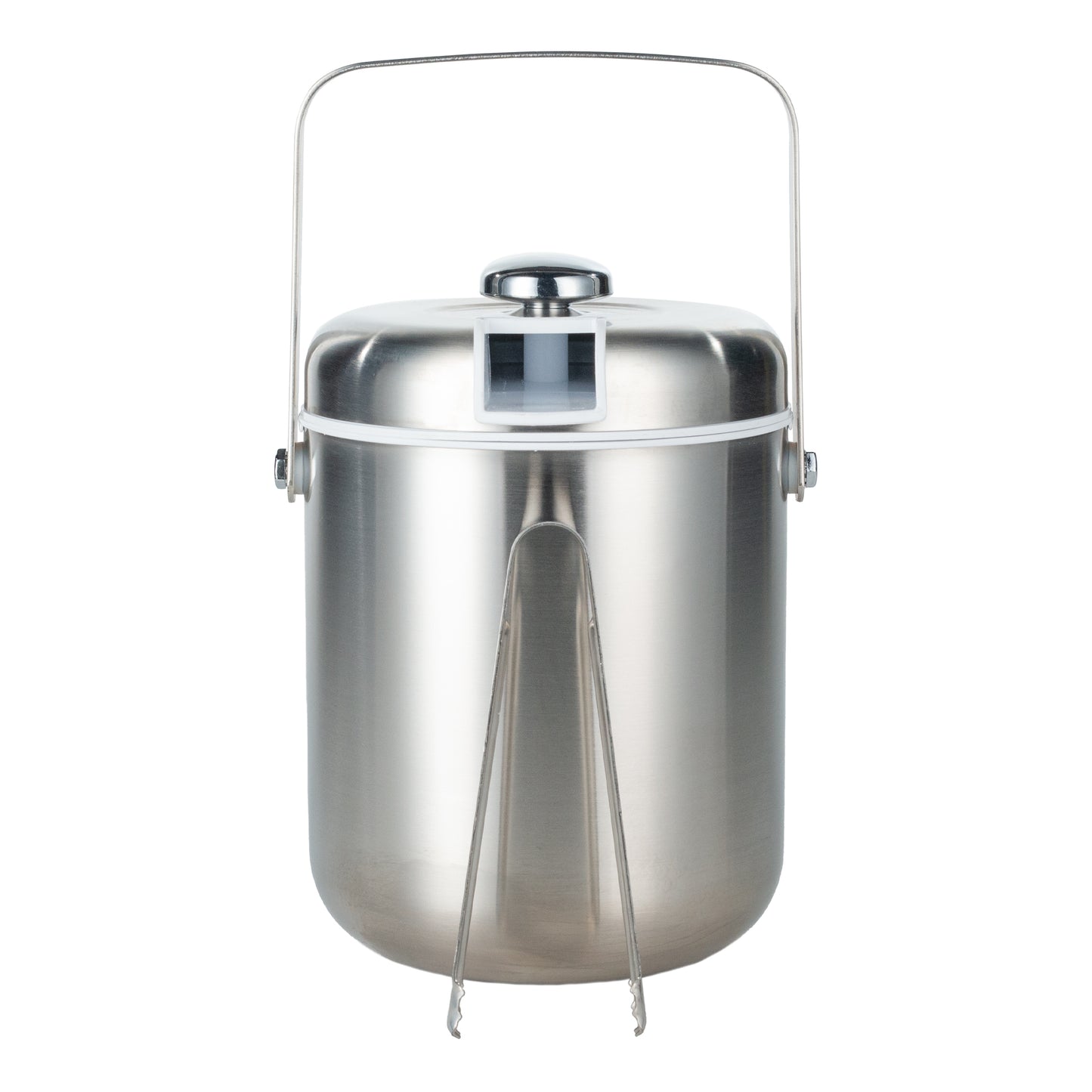 Service Ideas | Round Double Wall Ice Bucket with Lid & Tongs, Plastic Liner, 1.5 L, Stainles Steel