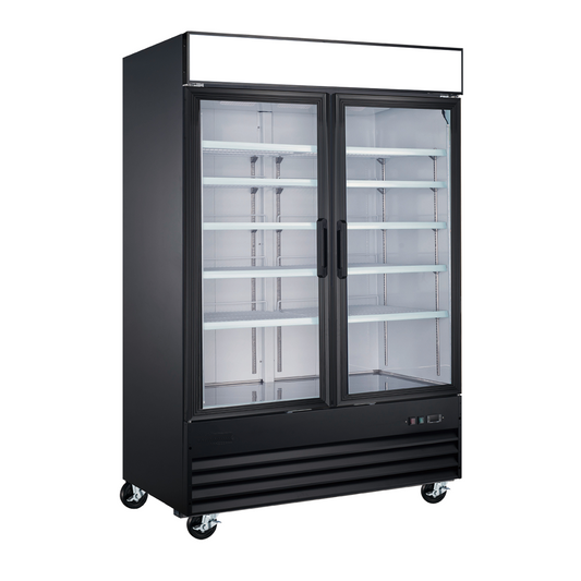 EFI X-Line C2-53GDVCX 53" Double Glass Door Cooler, Black - C2-53GDVCX