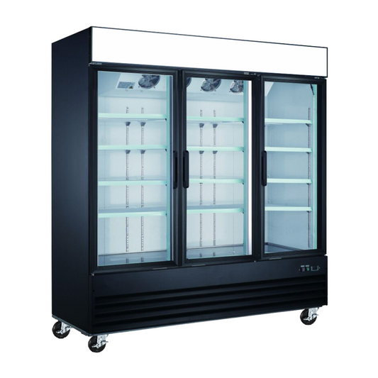 EFI X-Line C3-78GDVCX 78" Triple Glass Door Cooler, Black - C3-78GDVCX