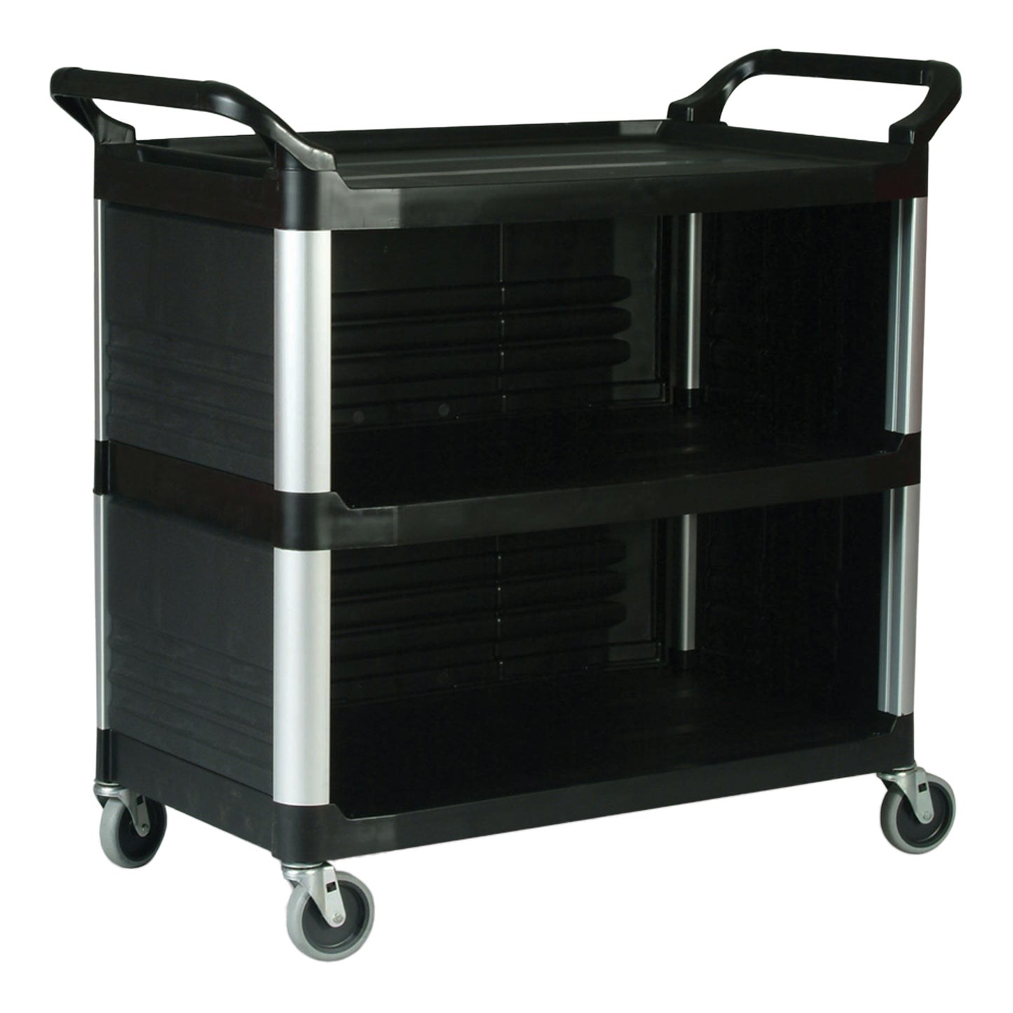 Rubbermaid | 3 Shelf Utility Cart, Black, 3 End Panels