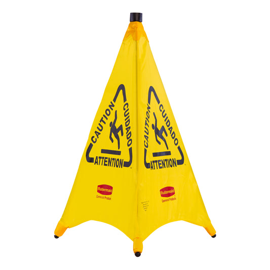 Rubbermaid | Floor Caution Sign, Pop Up, Multilingual, 3 Sided, Yellow