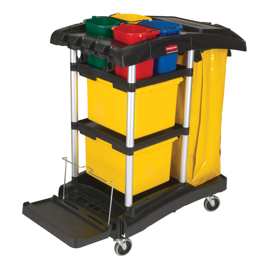 Rubbermaid High-Capacity Janitorial Cleaning Cart, 2 x 30 qt Bins, 4 x 5 qt Pails, FINAL SALE - FG9T7400BLA