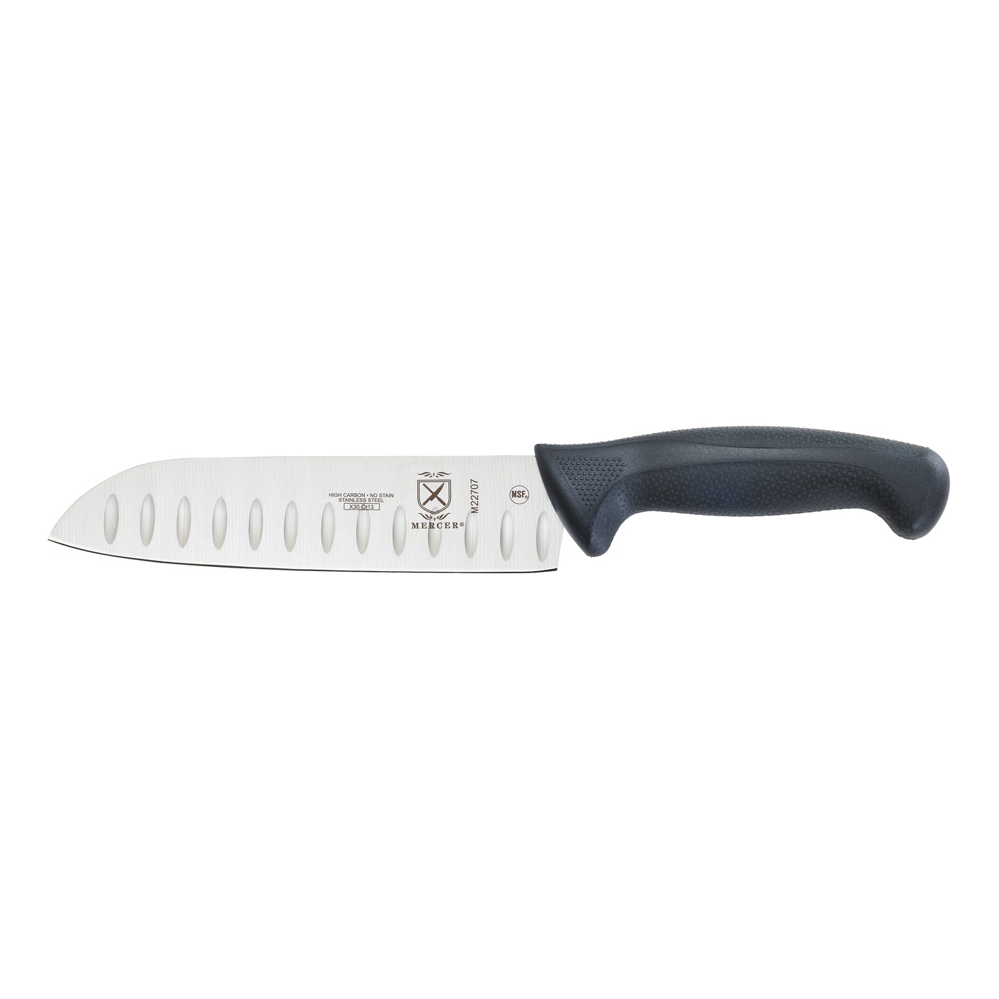 Couteau Santoku Mercer | Millennia, bord Granton, 7 po, noir