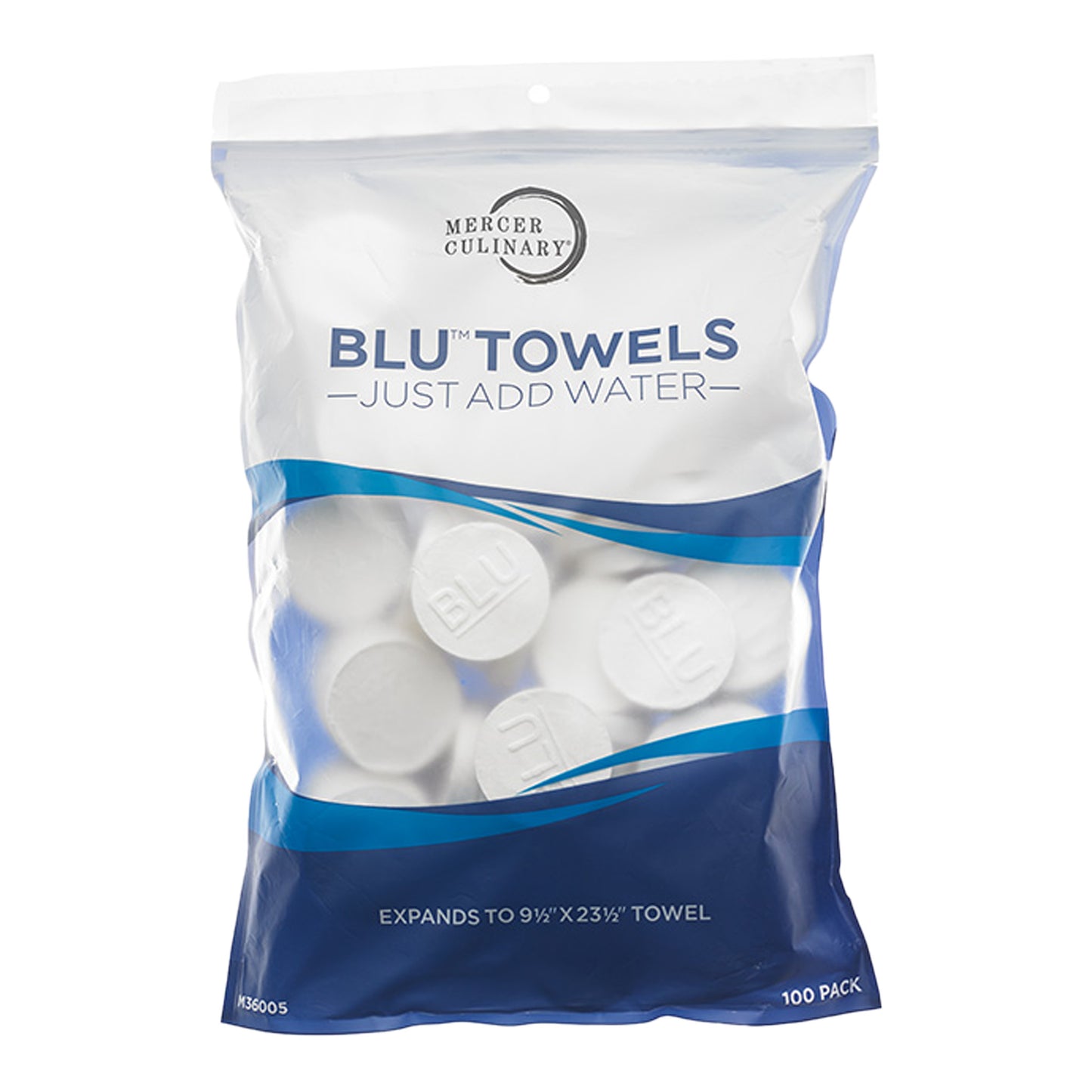 Mercer | BLU Towel Pucks, Expands to 9 1/2" x 23 1/2", Cotton (100-pack)