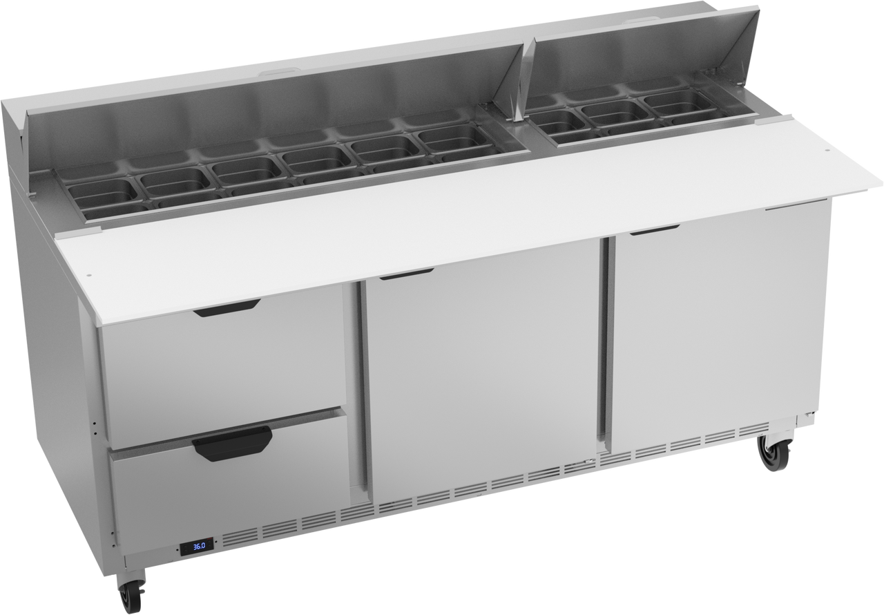 Beverage Air SPED72HC-18C-2 Table de préparation de sandwichs réfrigérée à deux portes, deux tiroirs, 72 po, 115/60/1