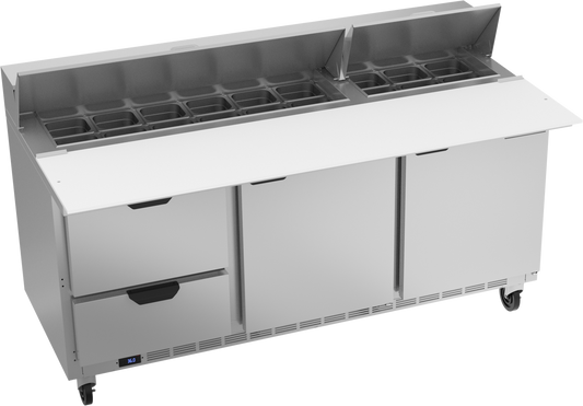 Beverage Air SPED72HC-18C-2 Table de préparation de sandwichs réfrigérée à deux portes, deux tiroirs, 72 po, 115/60/1