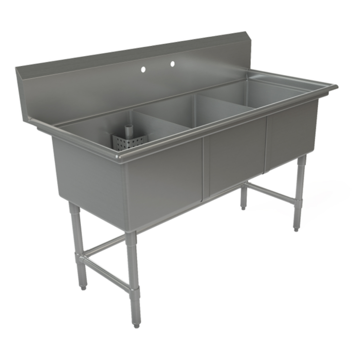 Tarrison Triple Comparment Corner Drain Sink, 21" x 18" x 13" Bowl Size, Stainless Steel - TA-CDS318-KIT