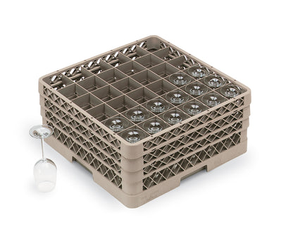 Vollrath Traex Glass Rack w 3 Extenders, 36 Compartment, Beige - TR7CCC