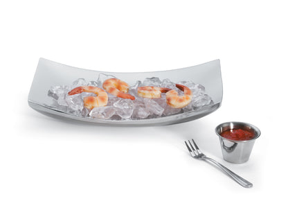 Vollrath Double Wall Curved Platter, 12" x 7", Polished Stainless Steel - 46222