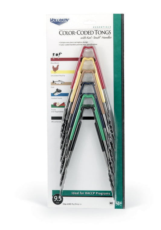 Vollrath Kool Touch Color-Coded Utility Tongs, 9.5", Multiple Colours (6-pack) - 4780911