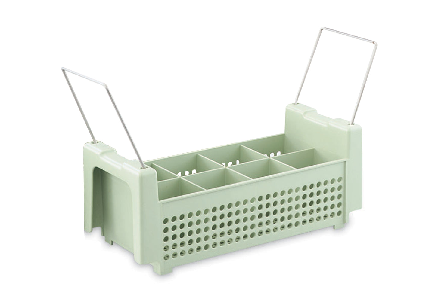 Vollrath Flatware Basket With Handles, 8 Compartment, Green - 52641
