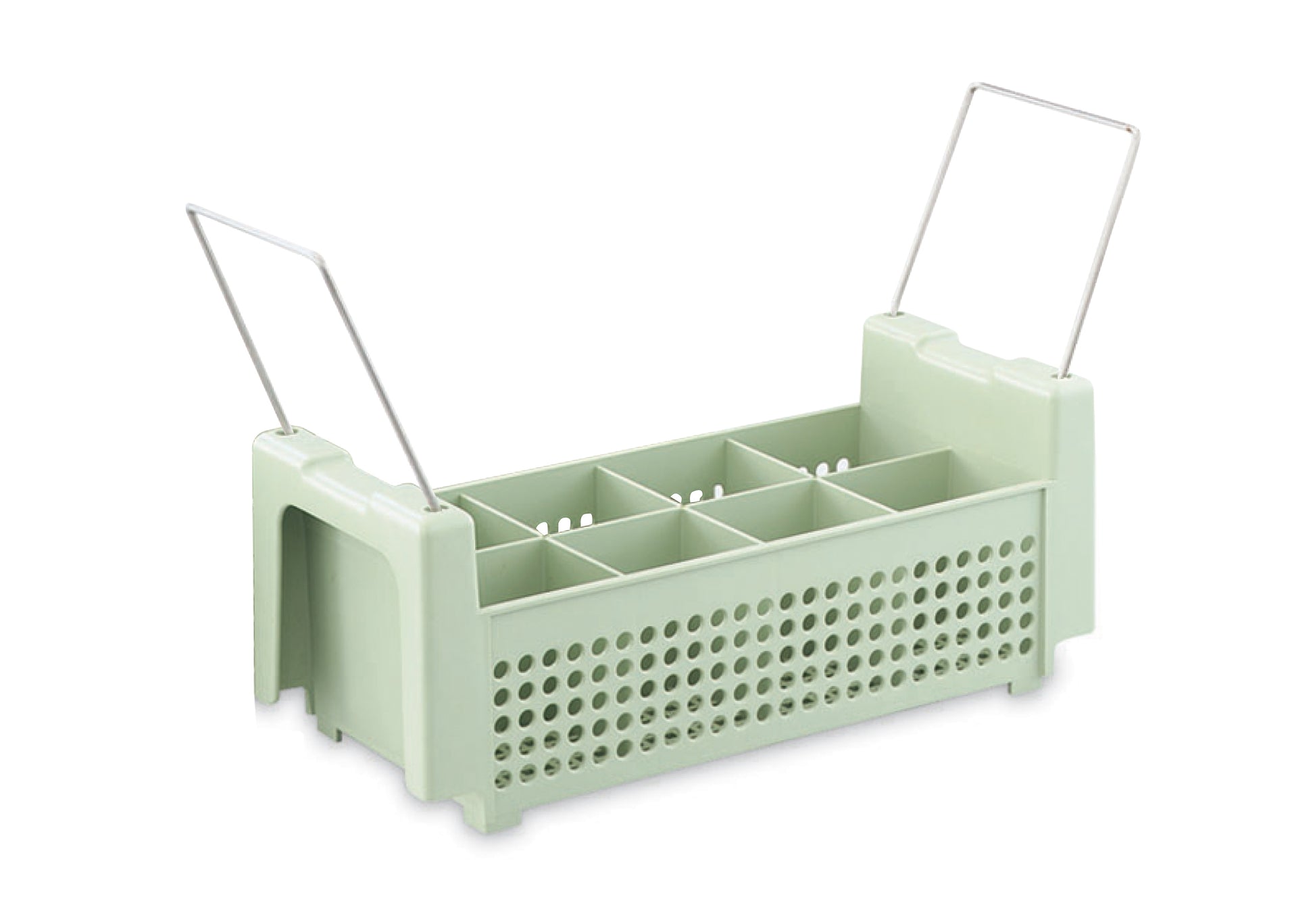 Vollrath Flatware Basket With Handles, 8 Compartment, Green - 52641