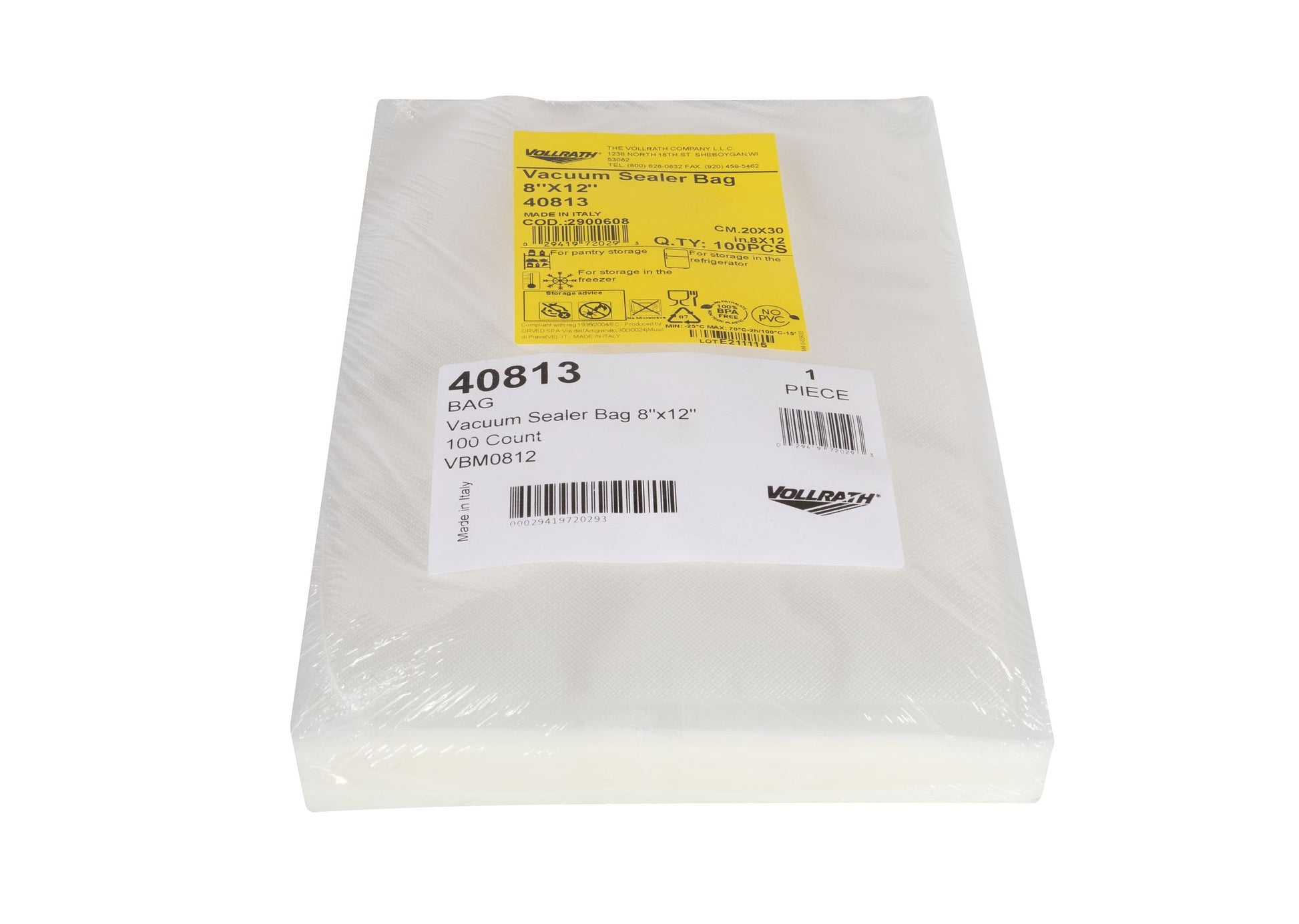 Vollrath Vacuum Sealer Bags for External Sealers, 8" x 12" (100-pack) FINAL SALE, FINAL SALE - 40813