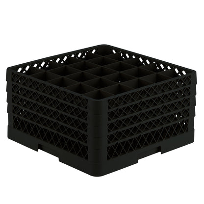 Vollrath Traex Glass Rack w 4 Extenders, 25 Compartment, Black - TR6BBBB-06