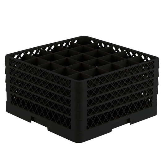 Vollrath Traex Glass Rack w 4 Extenders, 25 Compartment, Black - TR6BBBB-06
